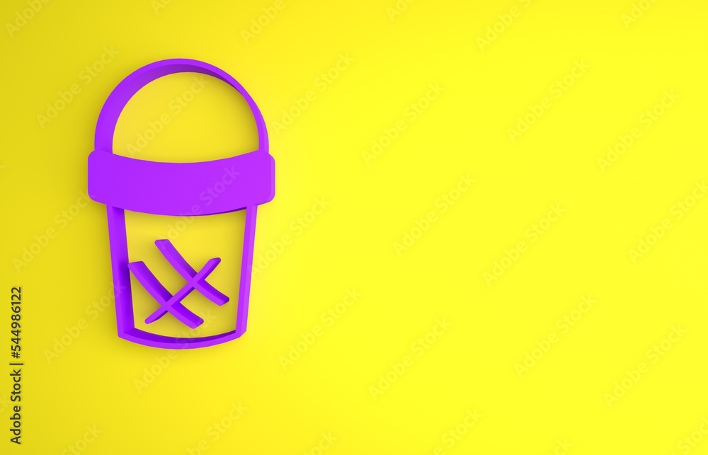 黄色背景上孤立的华夫饼锥形图标中的紫色冰淇淋。甜蜜的象征。极简主义理念