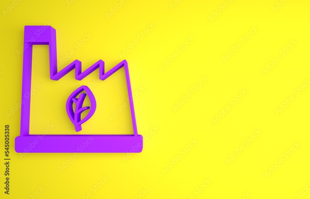 紫色植物回收垃圾图标孤立在黄色背景上。极简主义概念。3D渲染病态
