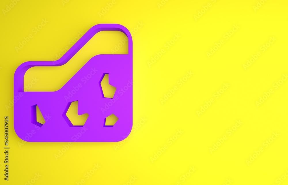 紫色地面图标孤立在黄色背景上。极简主义概念。3D渲染插图