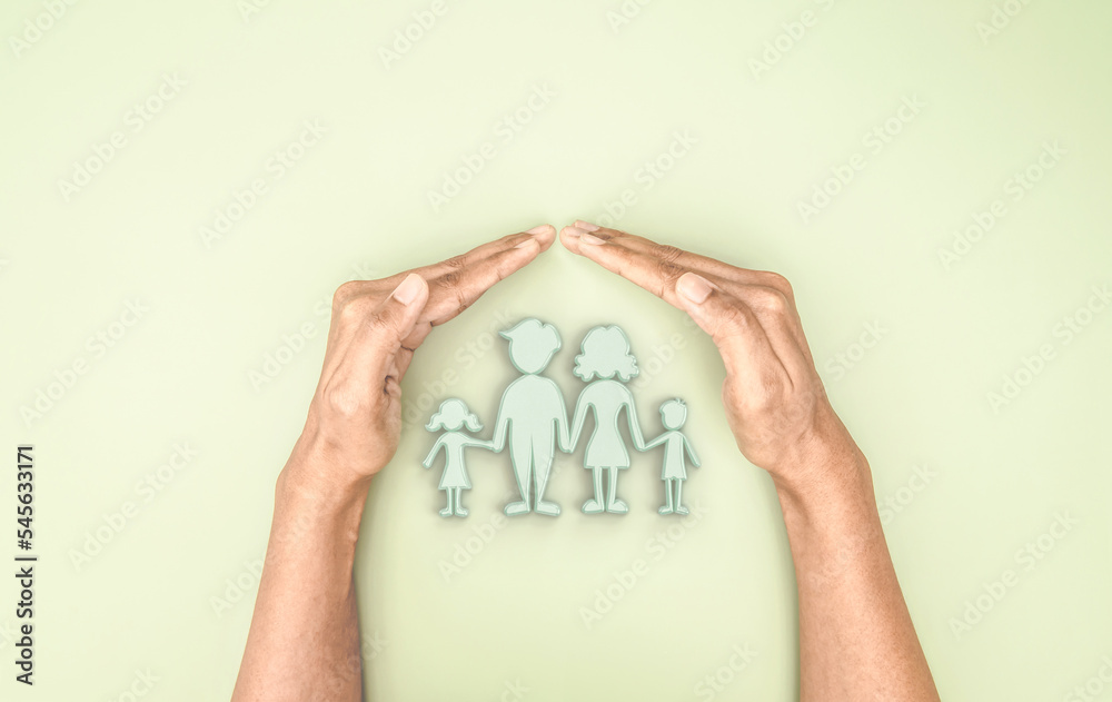 手持覆盖的3d家庭象征图标，计划通过保险或家庭护理进行家庭保护