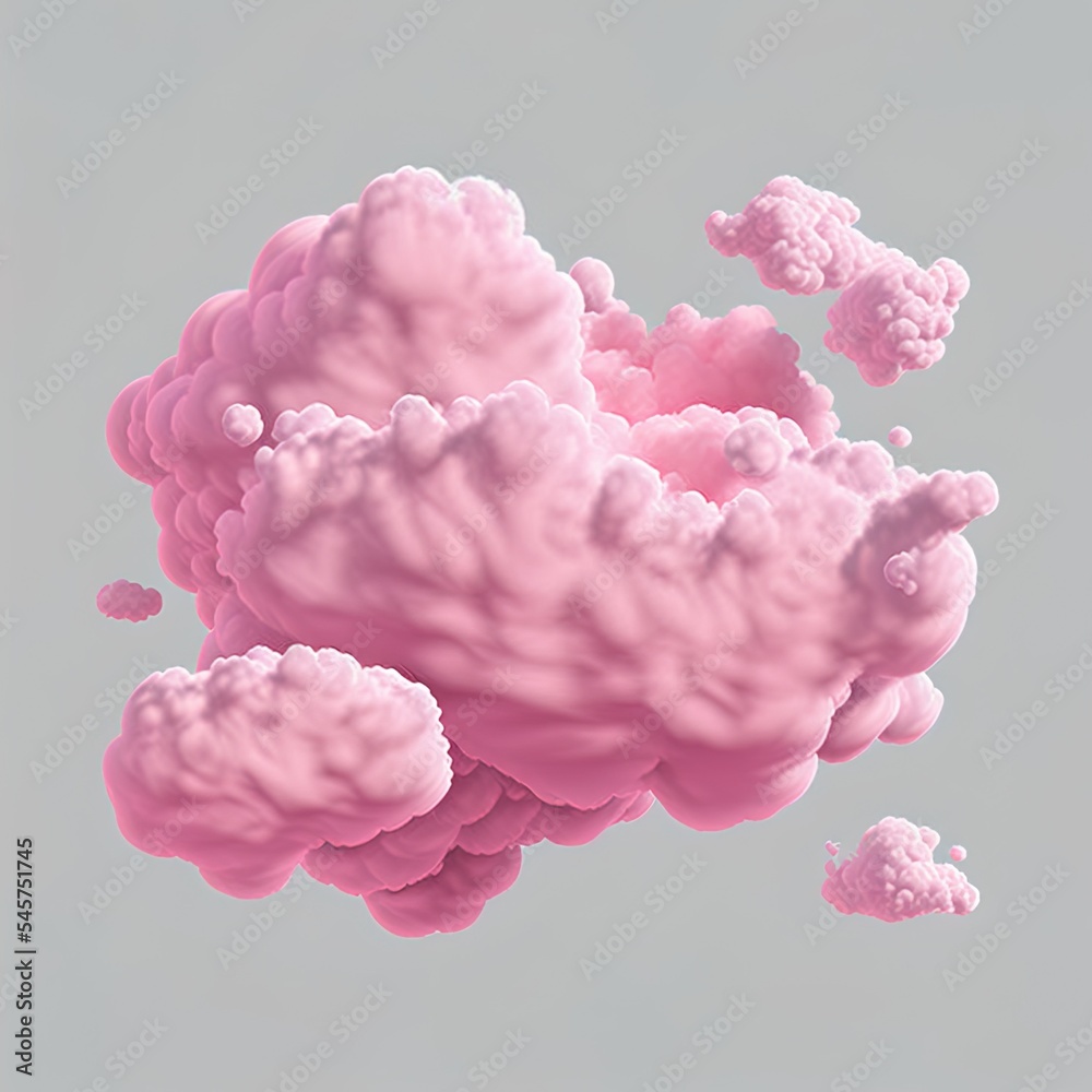 3d渲染粉红色云层、蓬松的旋转漂移或积云漩涡。飞行天气和自然设计元素