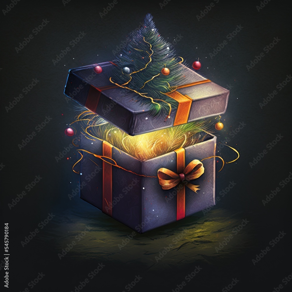 深色背景的圣诞盒子。插图