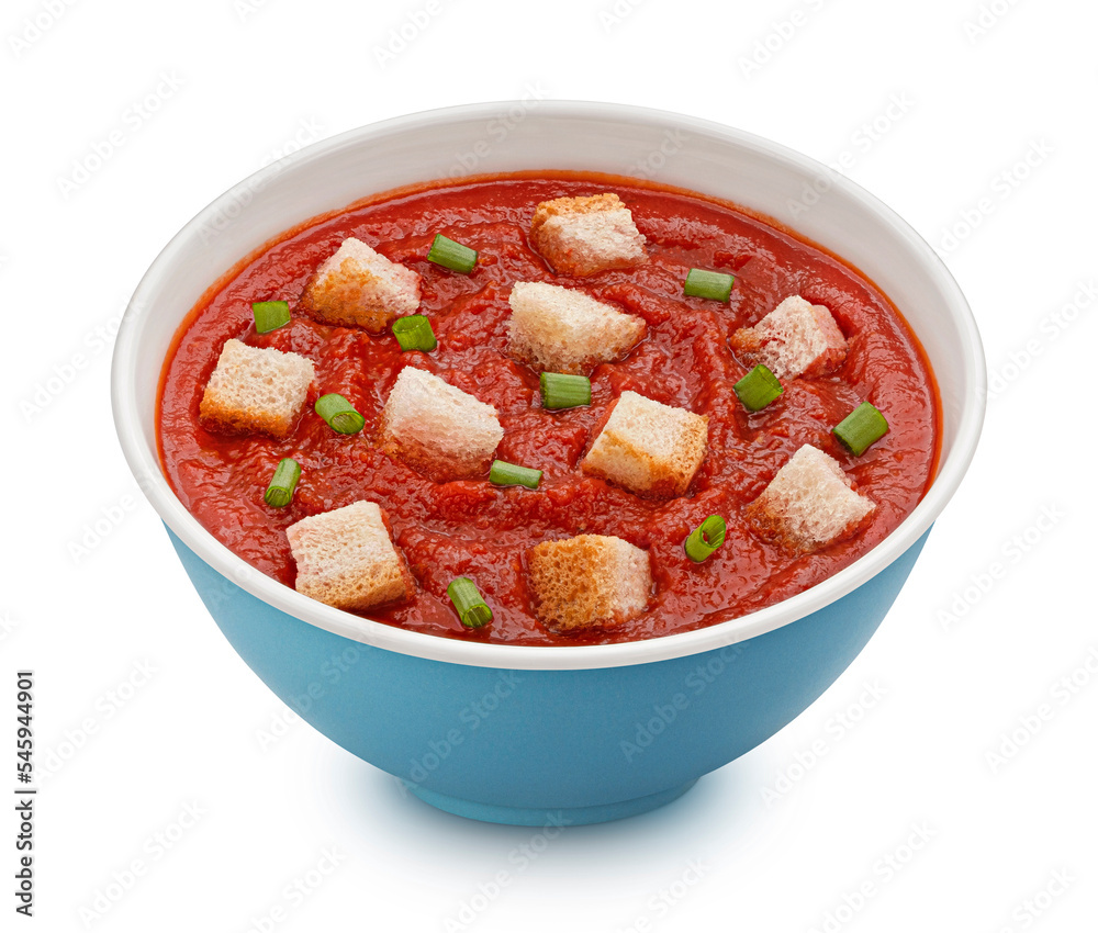 白底面包块即食番茄汤