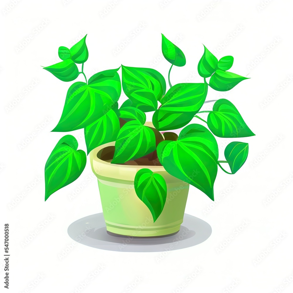 白色背景上一盆绿色植物的插图