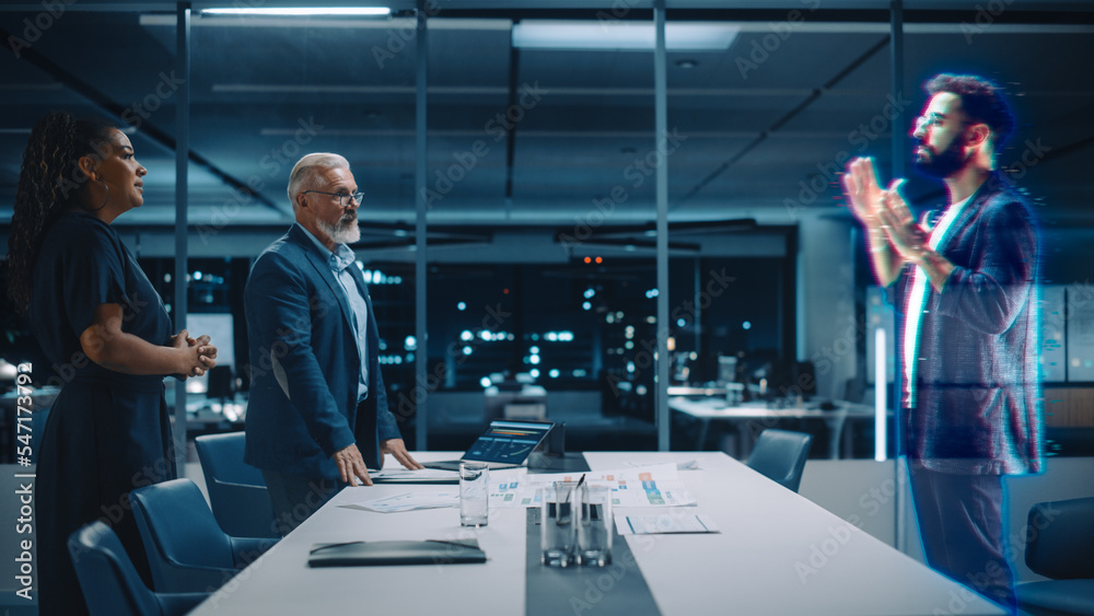未来办公室在线会议视频电话会议：商界人士连接增强现实元