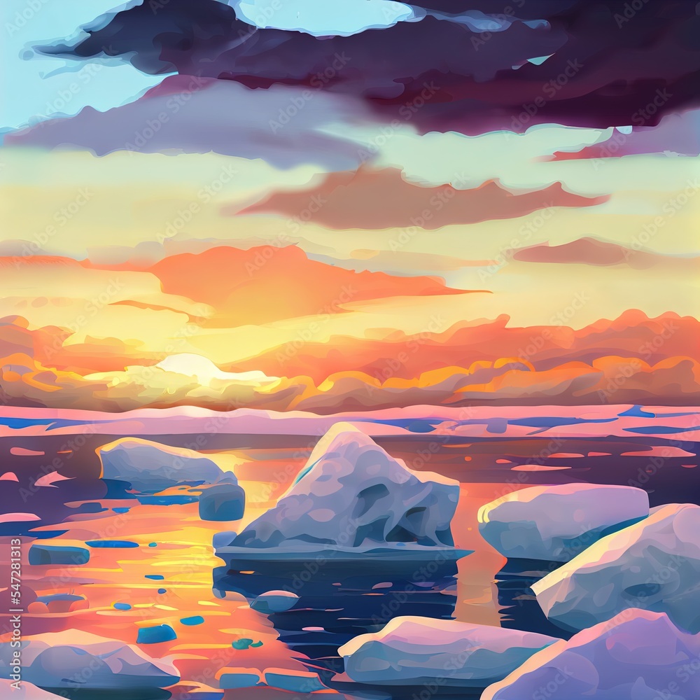 海边的冰雪特写。日落的天空。冬季自然的风景。