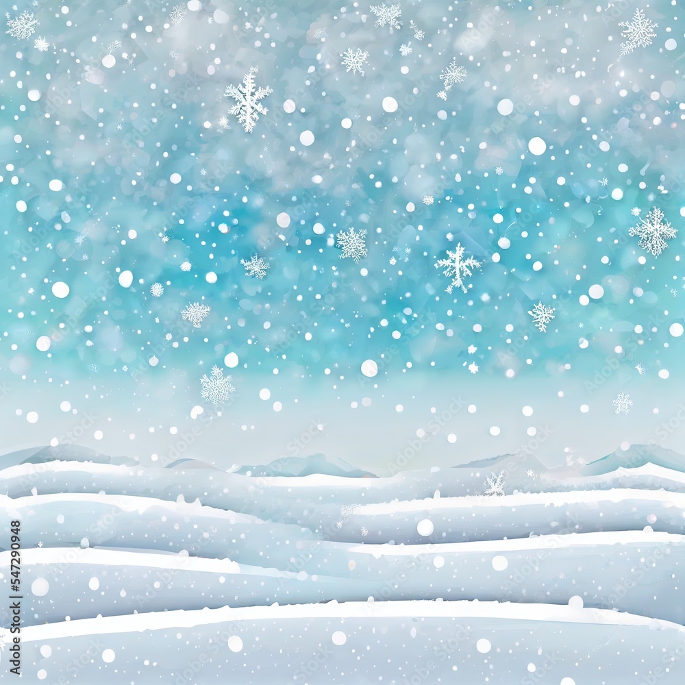 雪花背景，浅蓝色圣诞景观，寒冷的冬季背景用于展示或