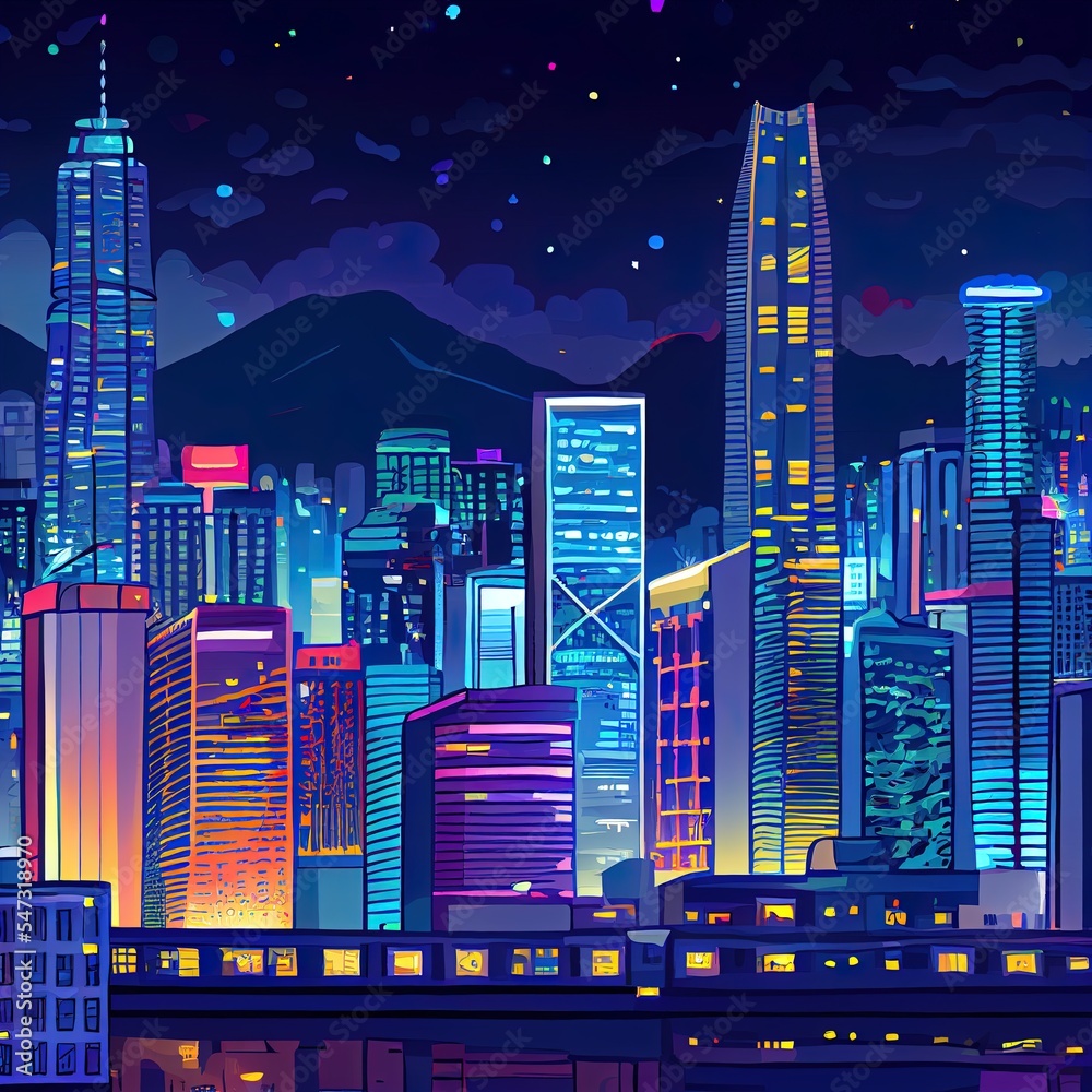香港市区夜间天际线