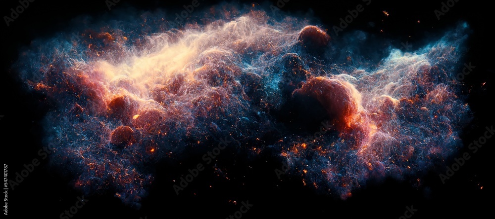 银河系深处外太空中壮观的彩虹星云背景。数字艺术3D插图