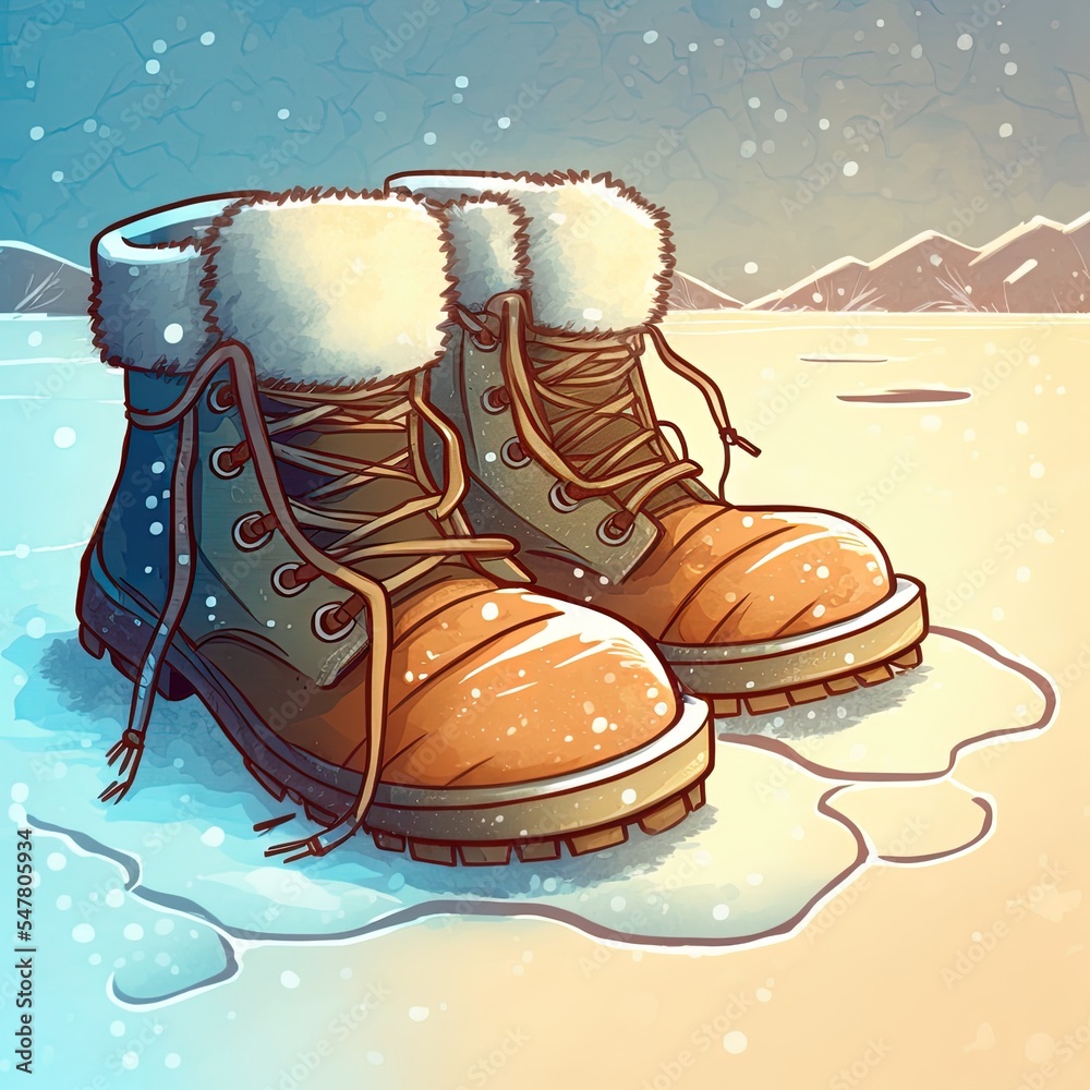 雪地上的冬鞋。