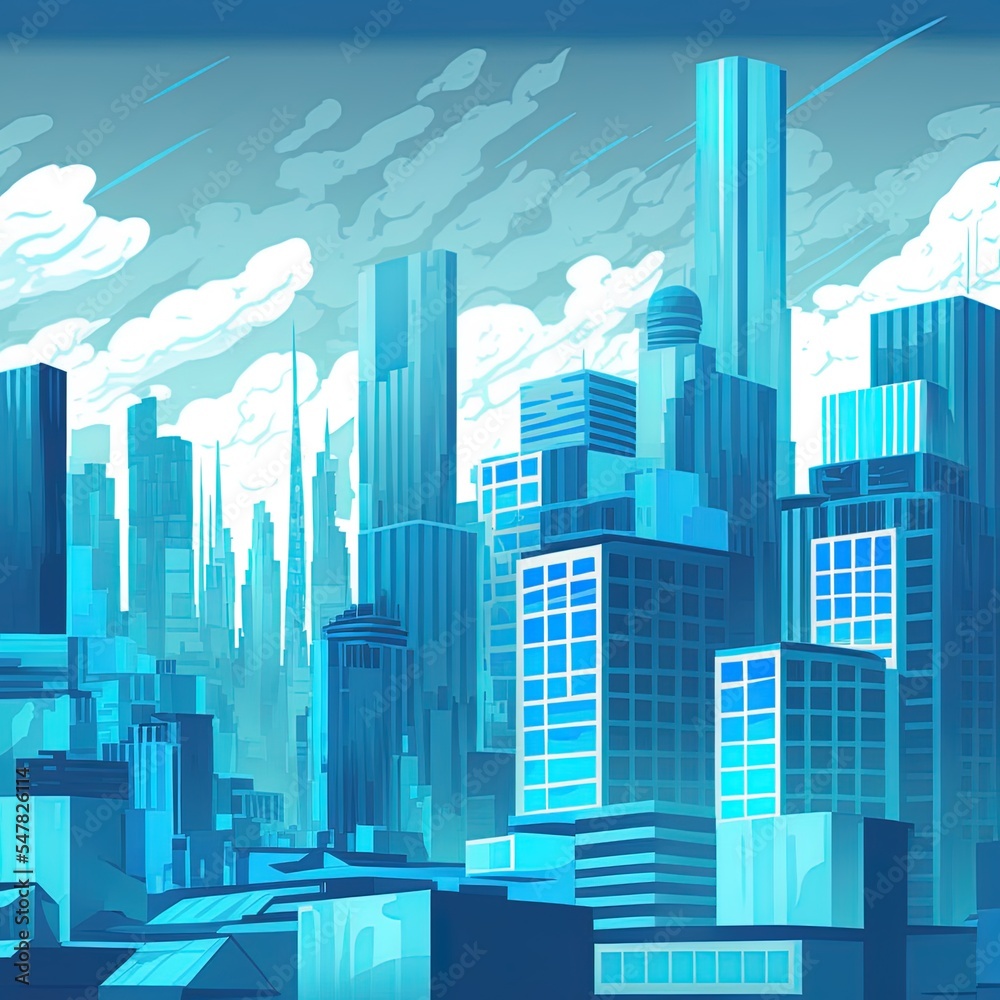 蓝色调现代城市景观天际线背景。
