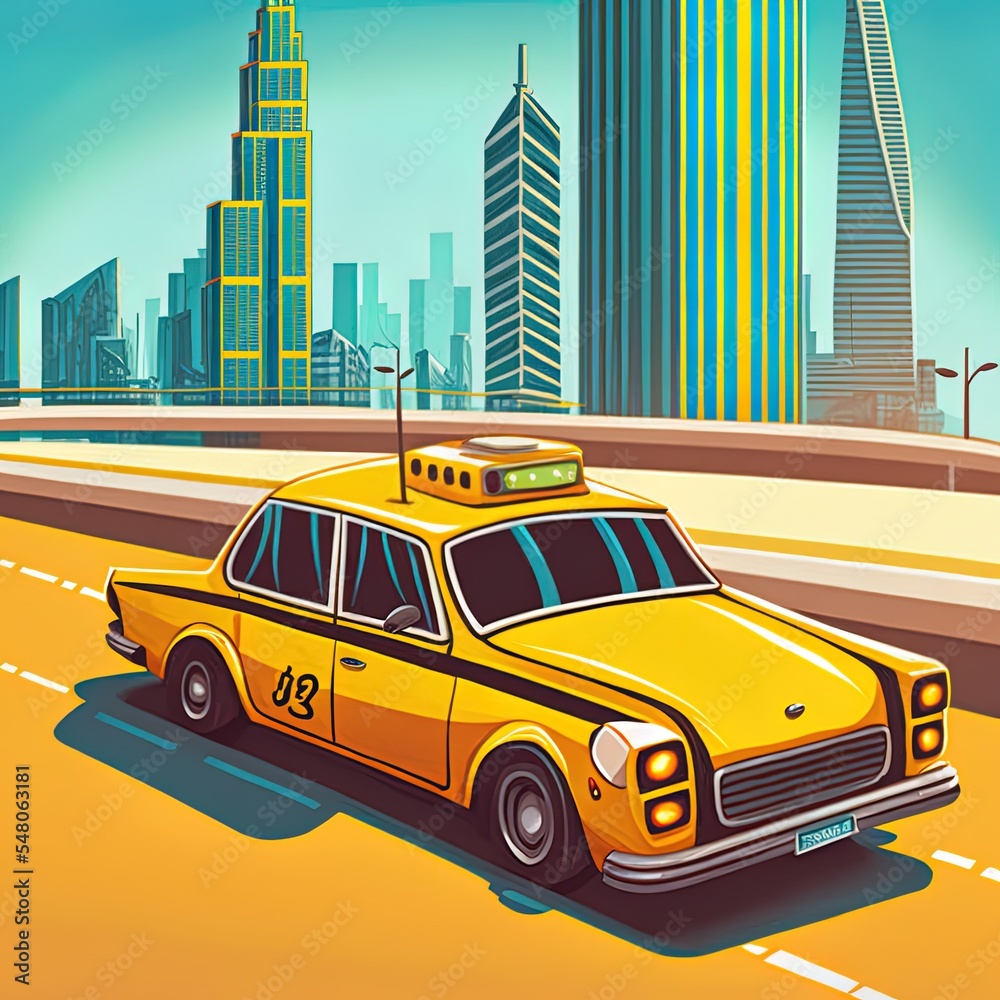 迪拜市道路上的黄色出租车