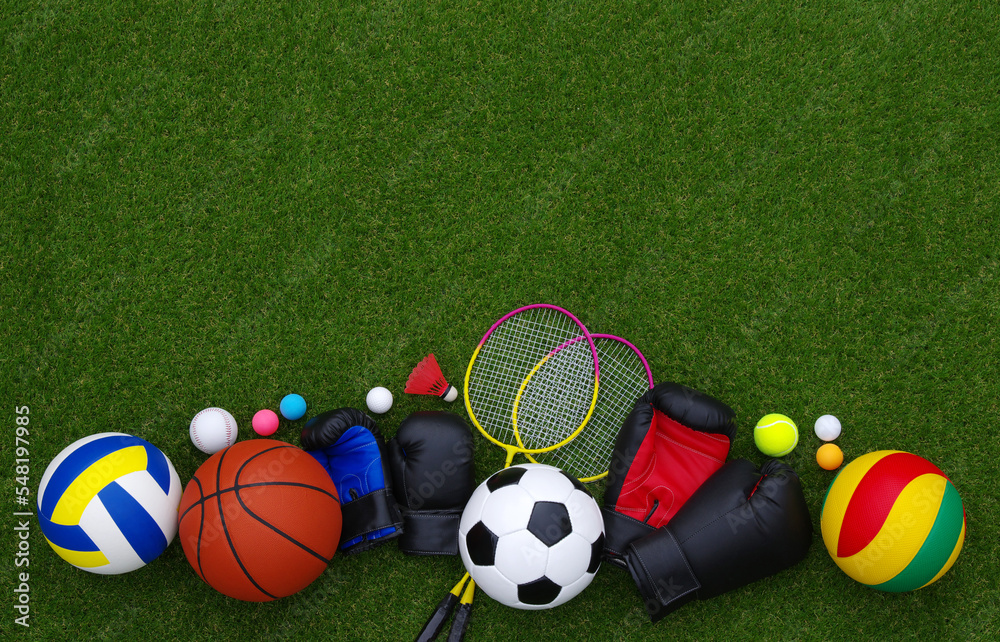 体育游戏设备-球、拳击手套、球拍