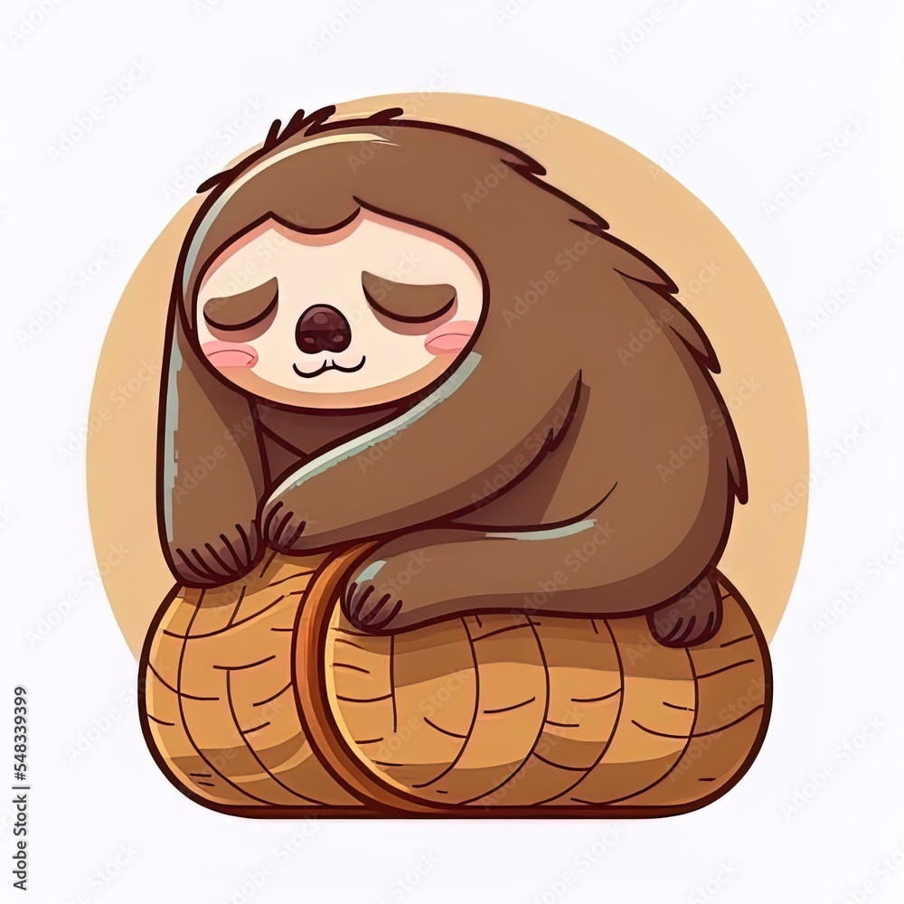 可爱的树懒瞌睡抱枕头卡通2d图解图标插图动物自然图标隔离