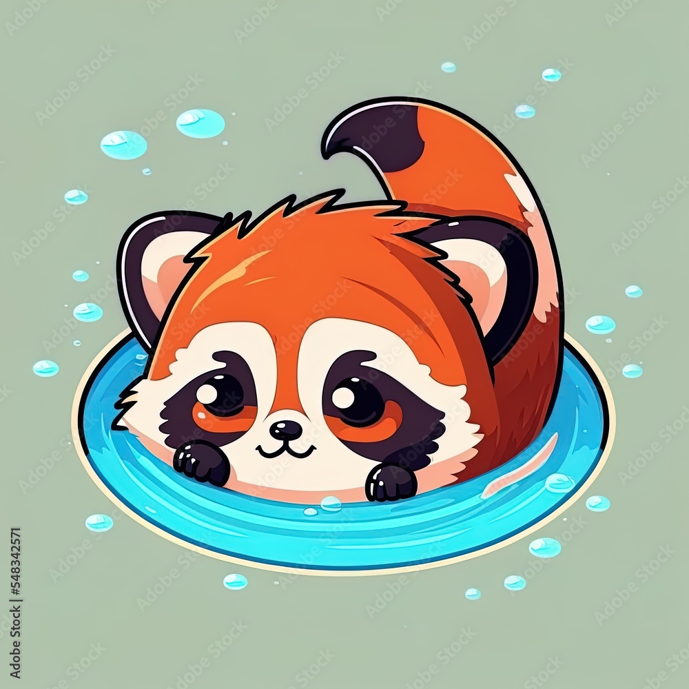 可爱的大熊猫游泳卡通2d图解图标插图