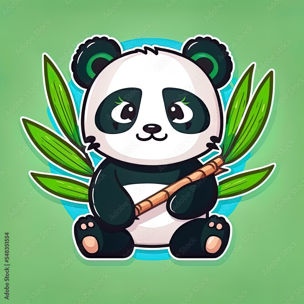 可爱的熊猫抱着竹子卡通2d插图图标插图动物自然图标概念隔离