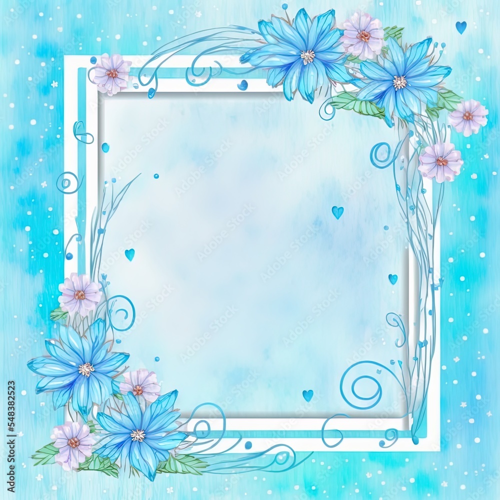 优雅的ValentineS花框水蓝色背景