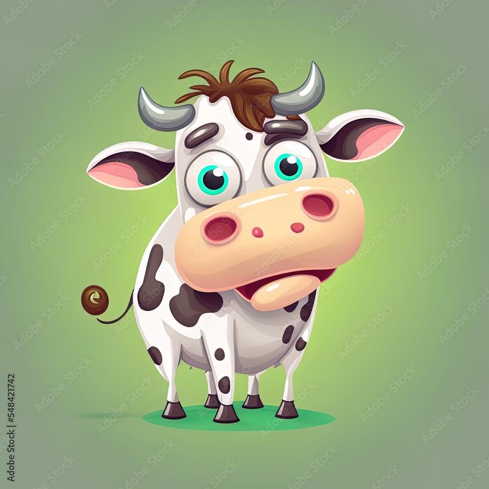 灰色背景下有趣的斑点奶牛插图。卡通插图