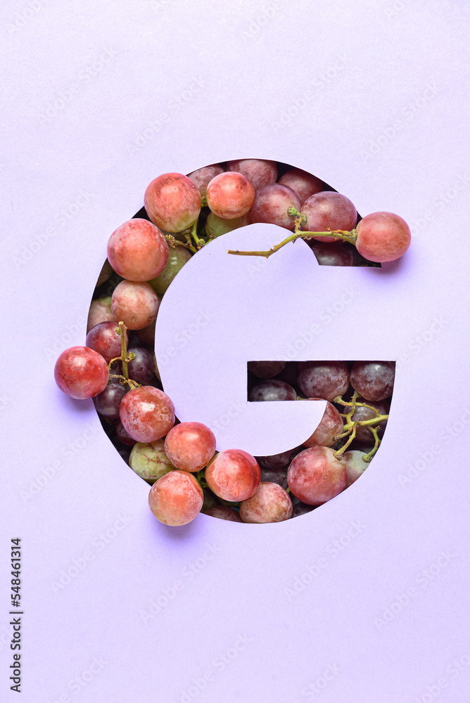彩色背景上带有字母G的葡萄