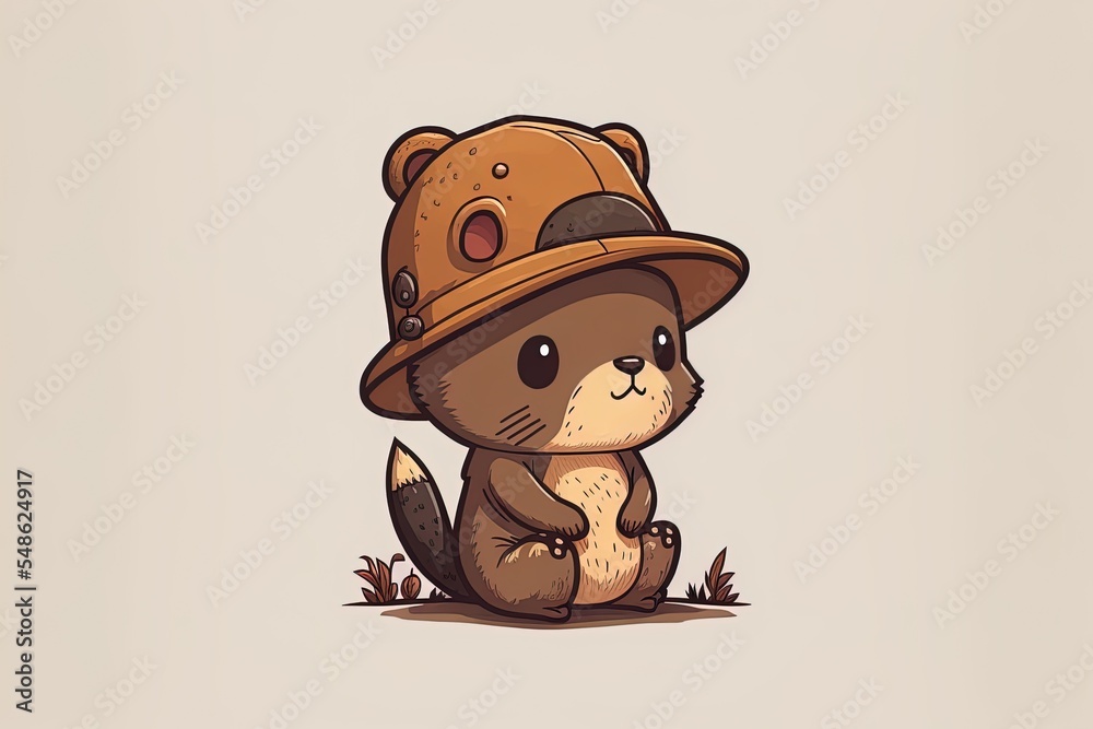 可爱的棕色帽子坐着卡通2D插图图标插图动物自然图标概念隔离