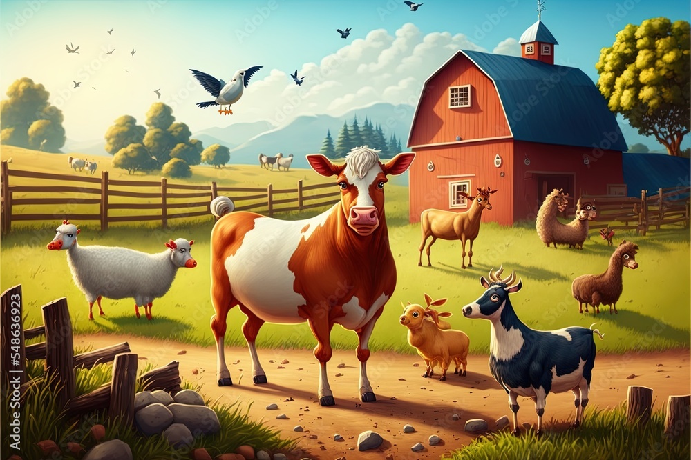 农村动物卡通海报