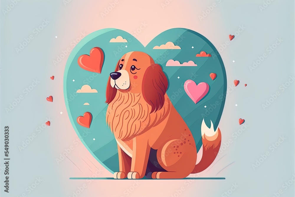 可爱的小狗抱着爱情卡通2D图解图标插图。动物爱情图标概念隔离