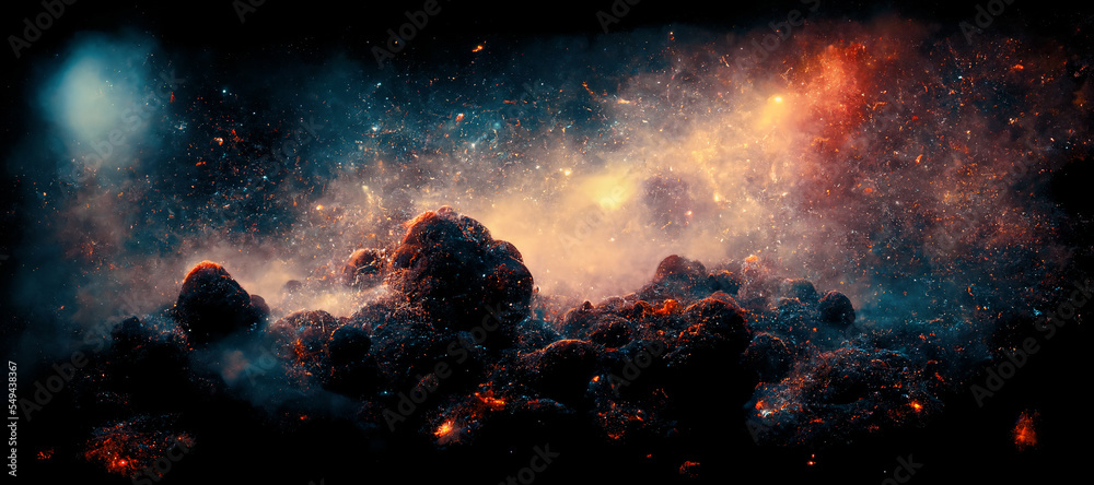银河系深处外太空中壮观的彩虹星云背景。数字艺术3D插图