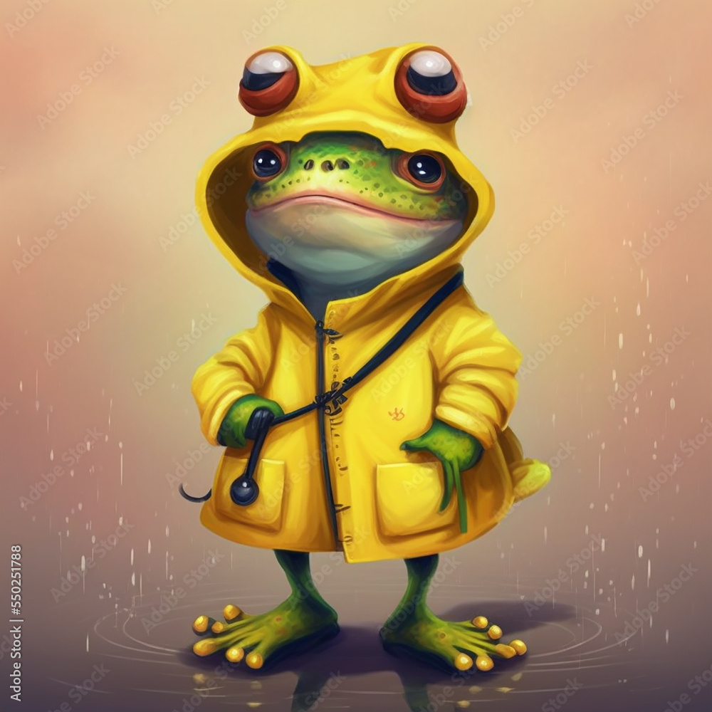 Cute little frog wearing yellow rain coat