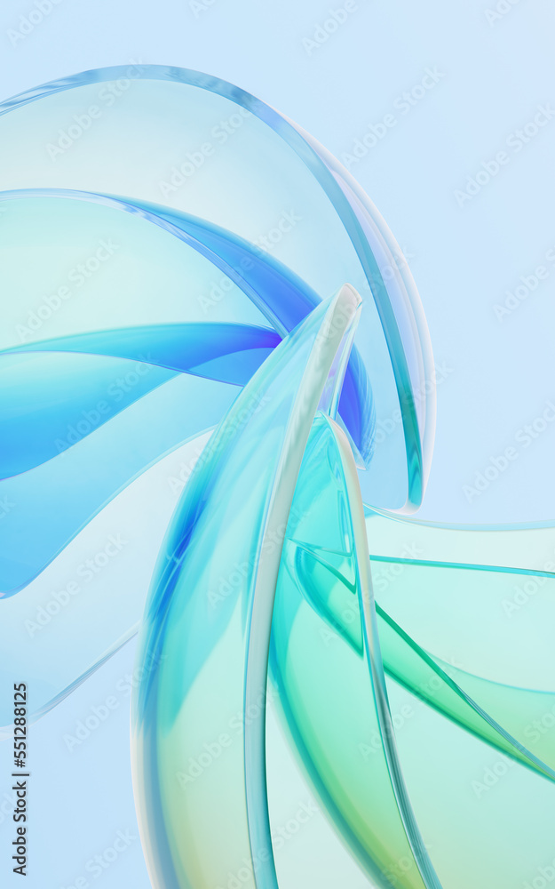 Gradient transparent curve glass, 3d rendering.
