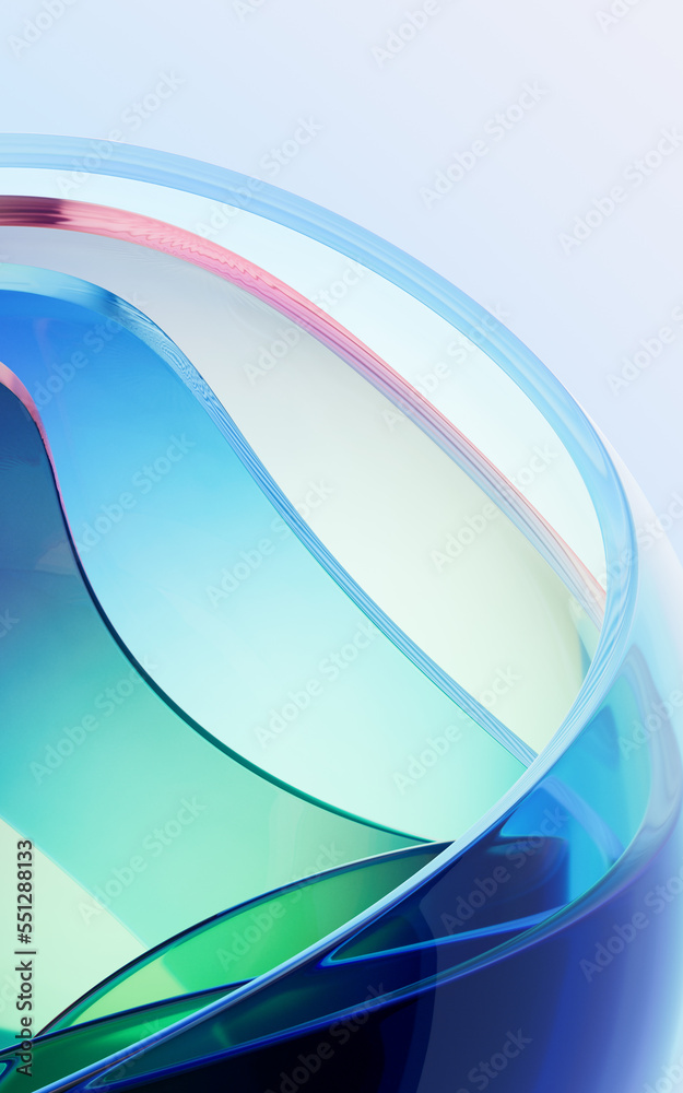Gradient transparent curve glass, 3d rendering.