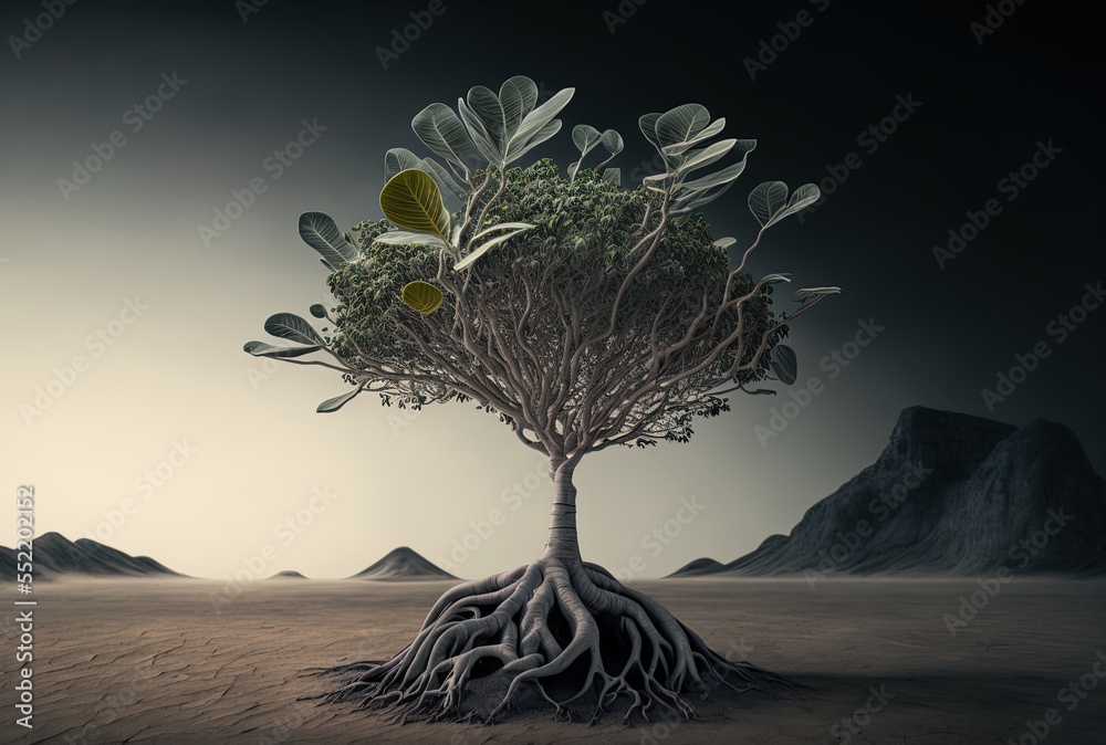 A rubber fig tree in a barren space. Generative AI