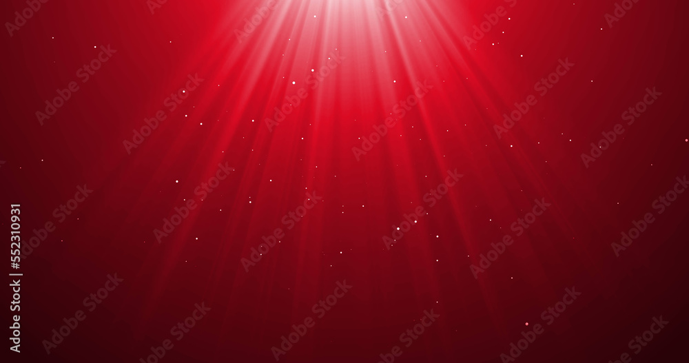 Image of falling confetti and light rays over red background