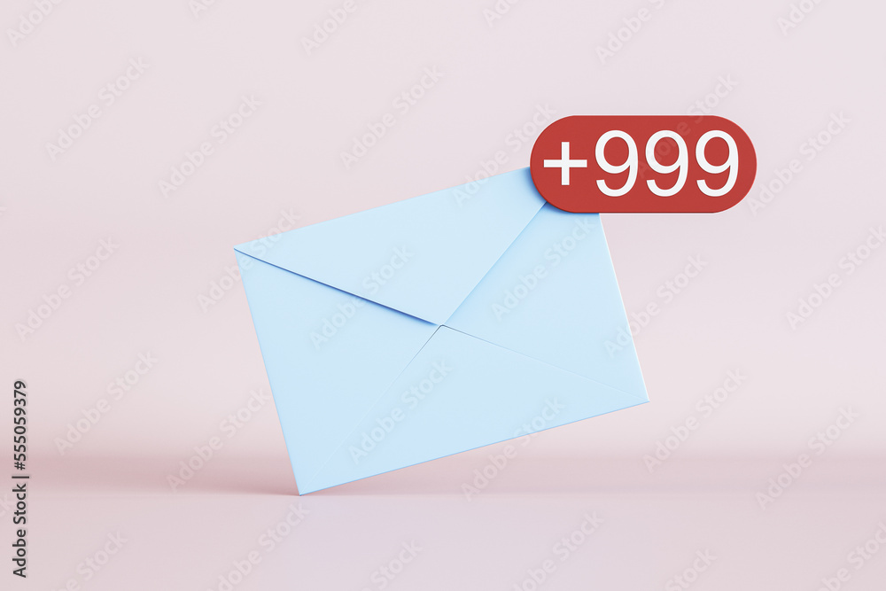 Full email box, received notifications and newsletter ideas concept with white paper envelope with w