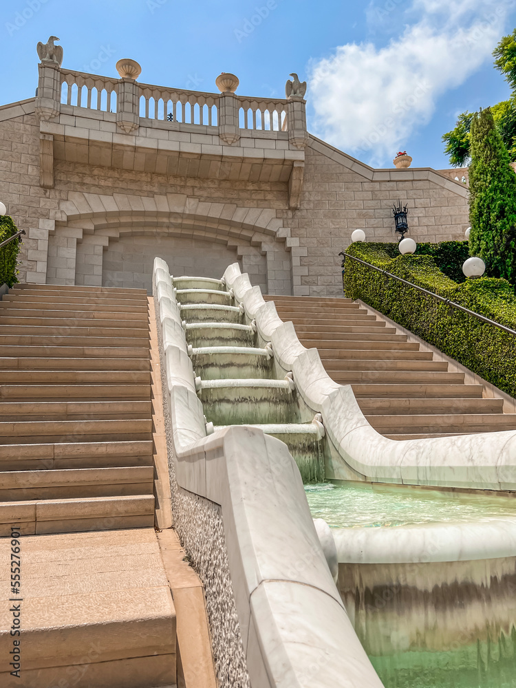 Stairs with marble fountain in park
