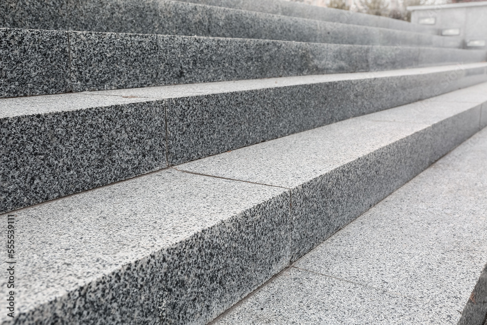 View of granite steps outdoors, closeup