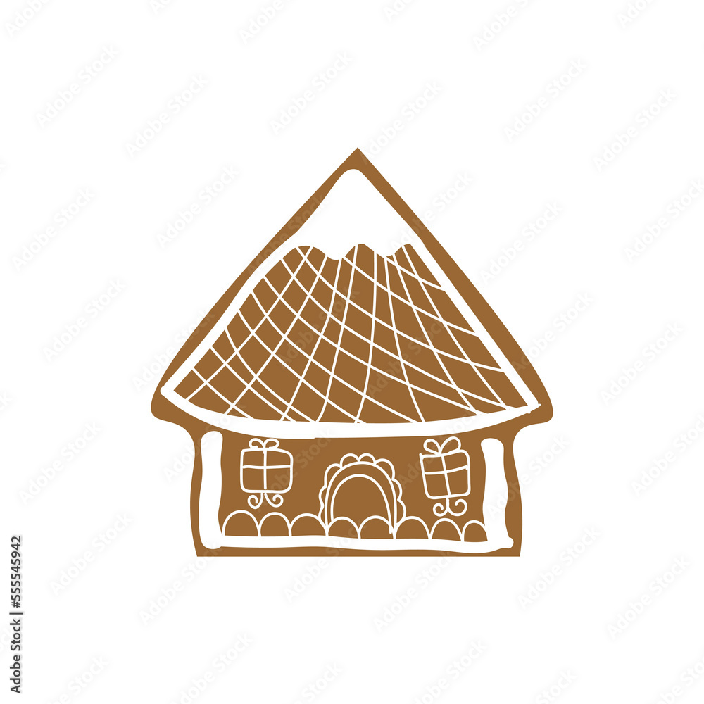 美味的圣诞姜饼饼干，白色背景的房子形状