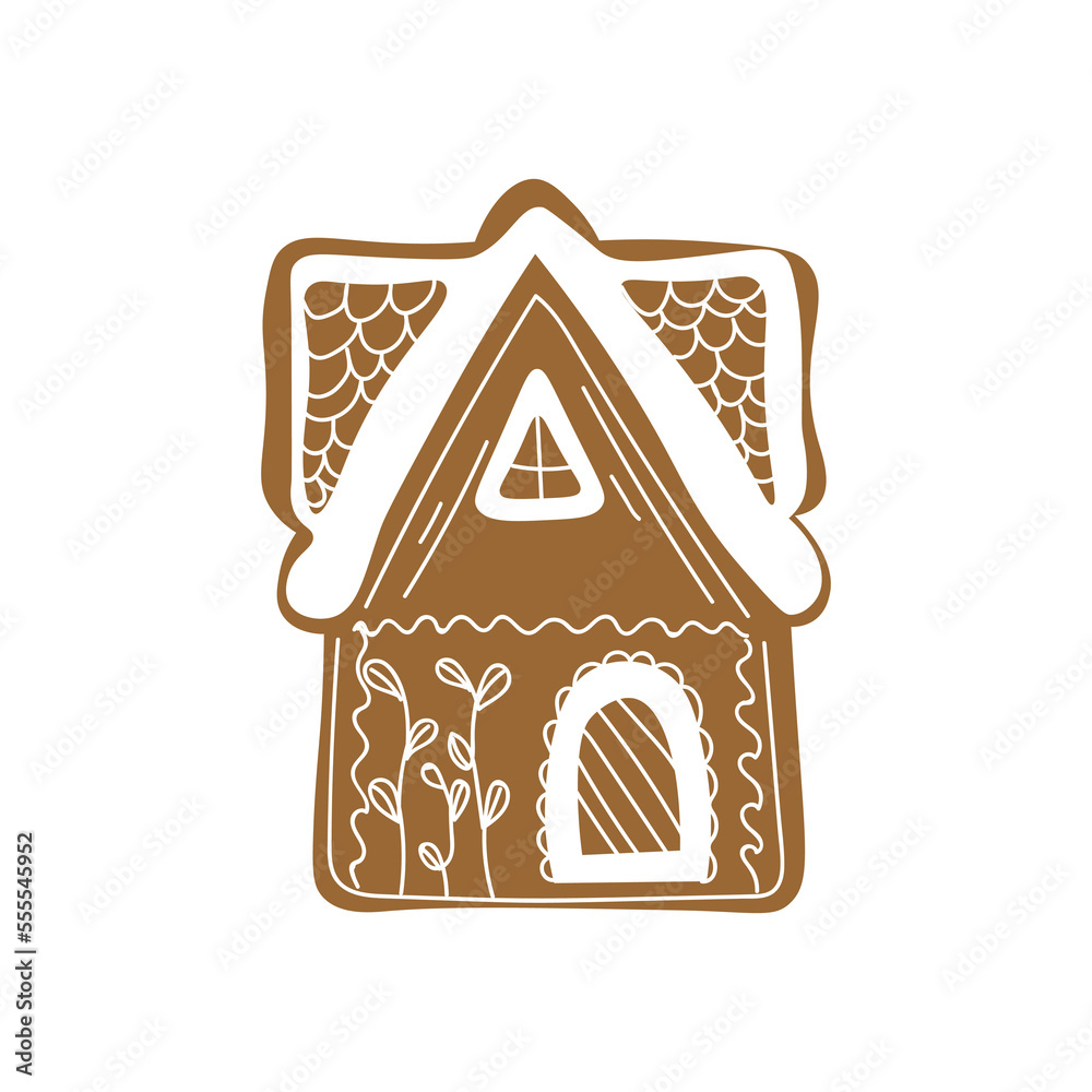 Tasty Christmas gingerbread cookie in shape of house on white background