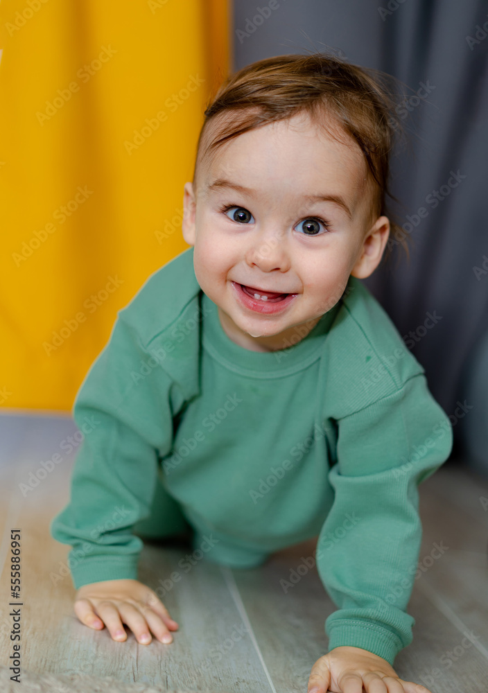 Image of sweet baby boy, closeup portrait of child. Cute toddler with beautiful eyes