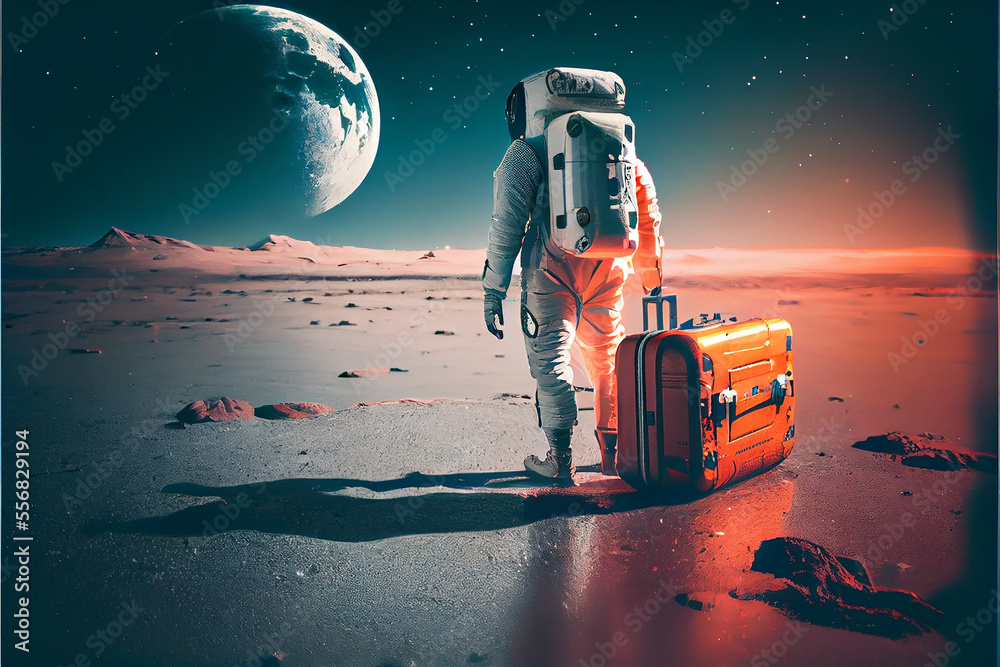 Illustration of astronaut travel to other planet, Generative Ai