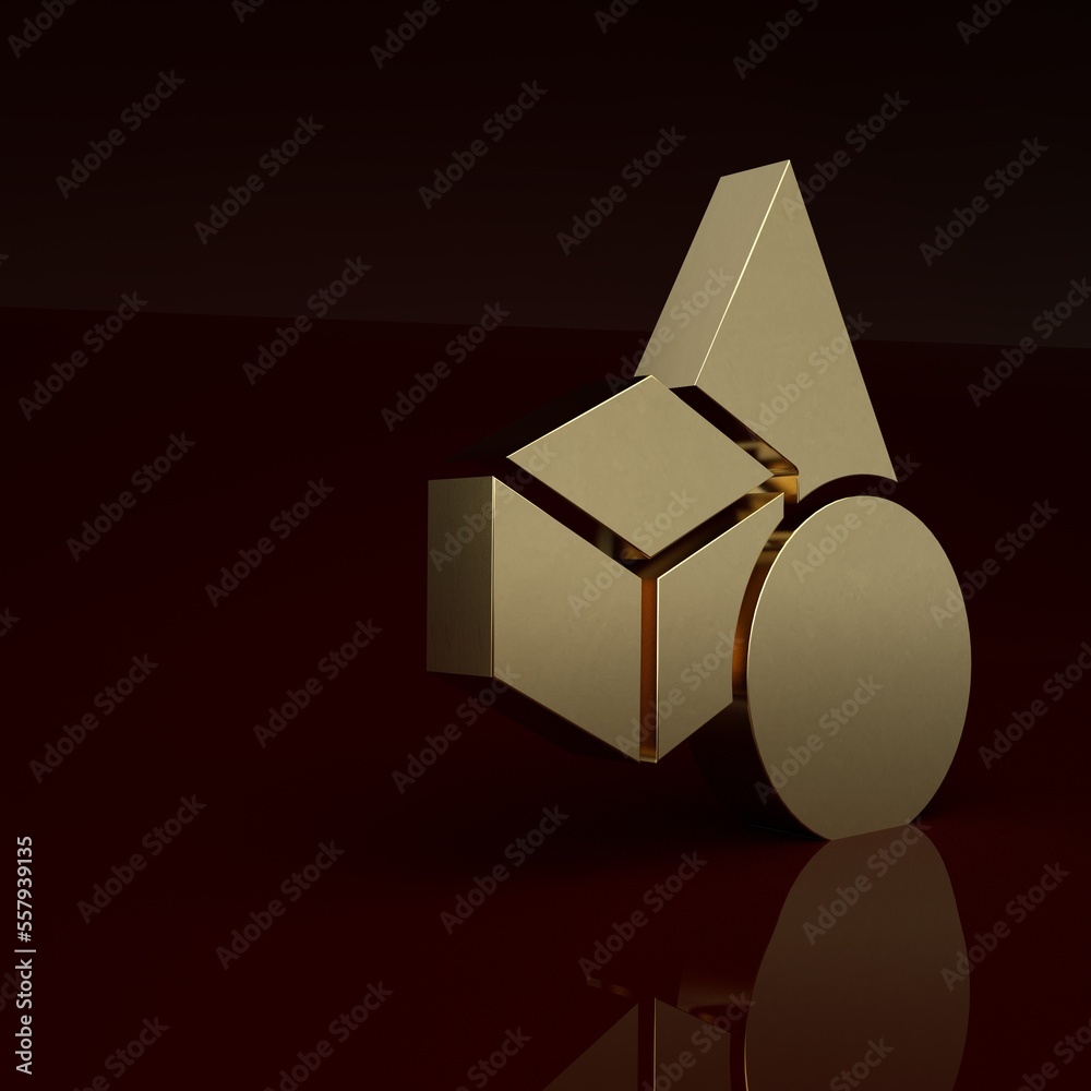 棕色背景上的金色基本几何形状图标。极简主义概念。3D渲染插图