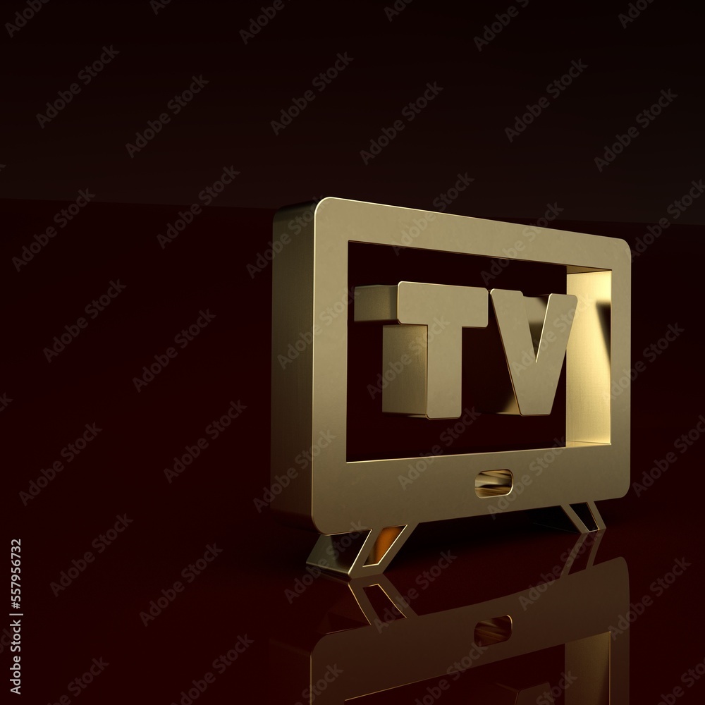 金色智能电视图标隔离在棕色背景上。电视标志。极简主义概念。3D渲染illu