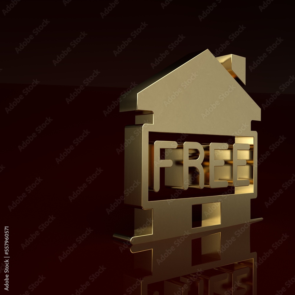 Gold Shelter for homeless icon isolated on brown background. Emergency housing, temporary residence 