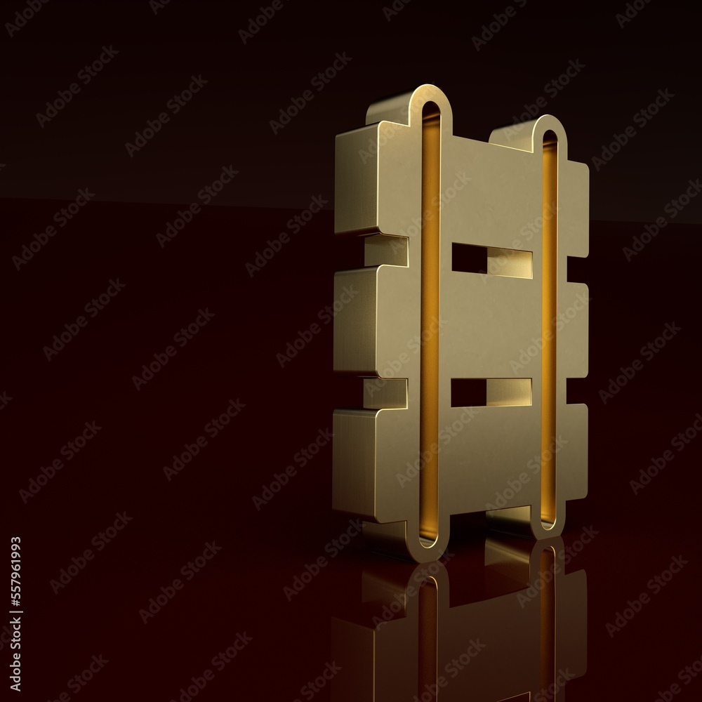 Gold Toy railway, railroad track icon isolated on brown background. Minimalism concept. 3D render il