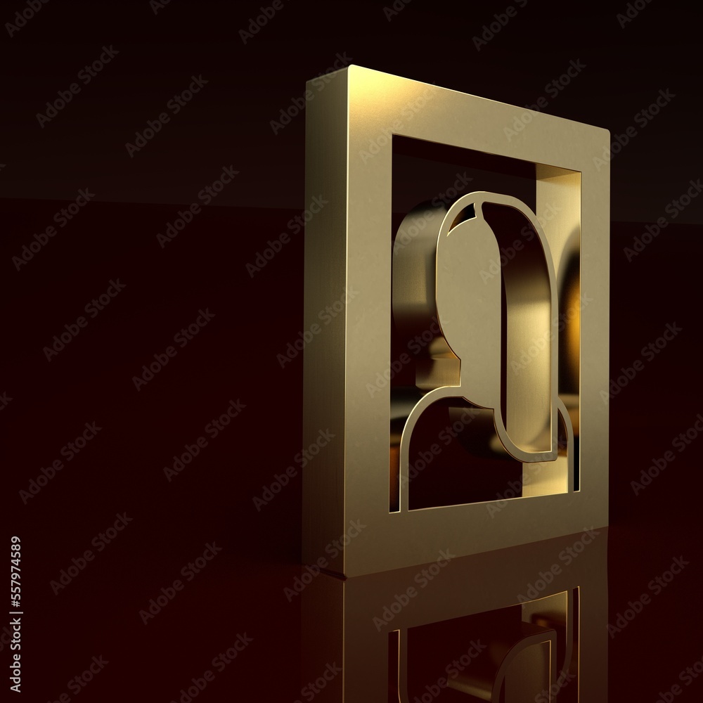 Gold Portrait picture in museum icon isolated on brown background. Minimalism concept. 3D render ill