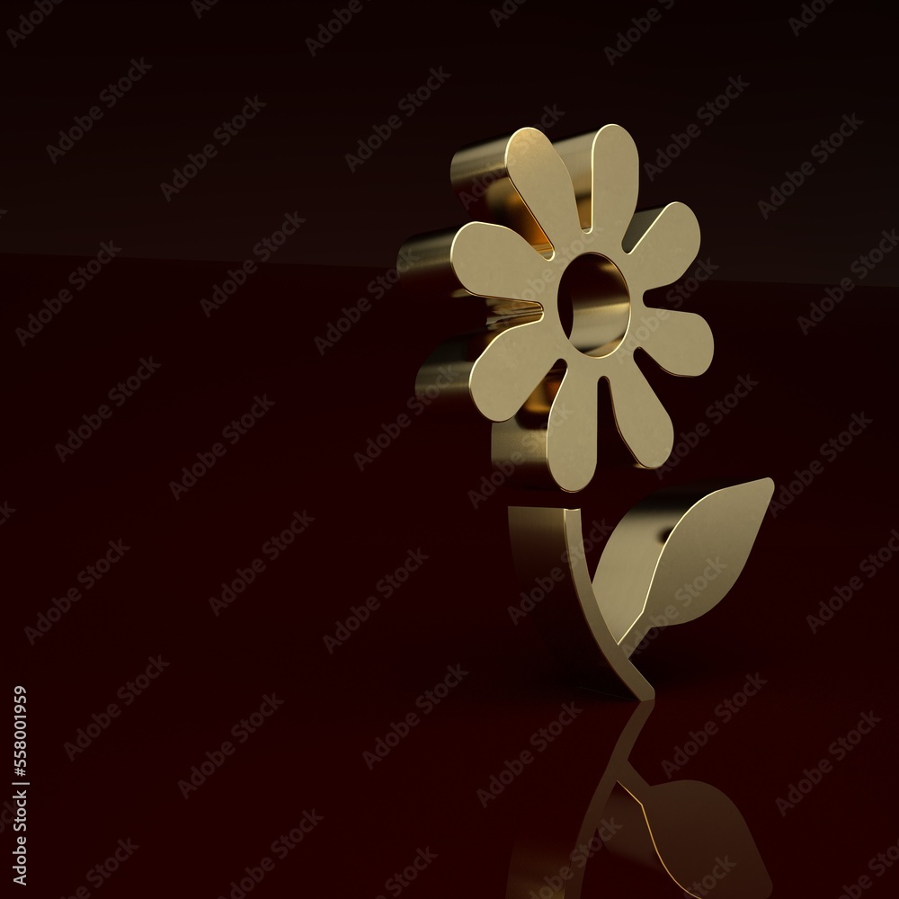 Gold Flower icon isolated on brown background. Sweet natural food. Minimalism concept. 3D render ill