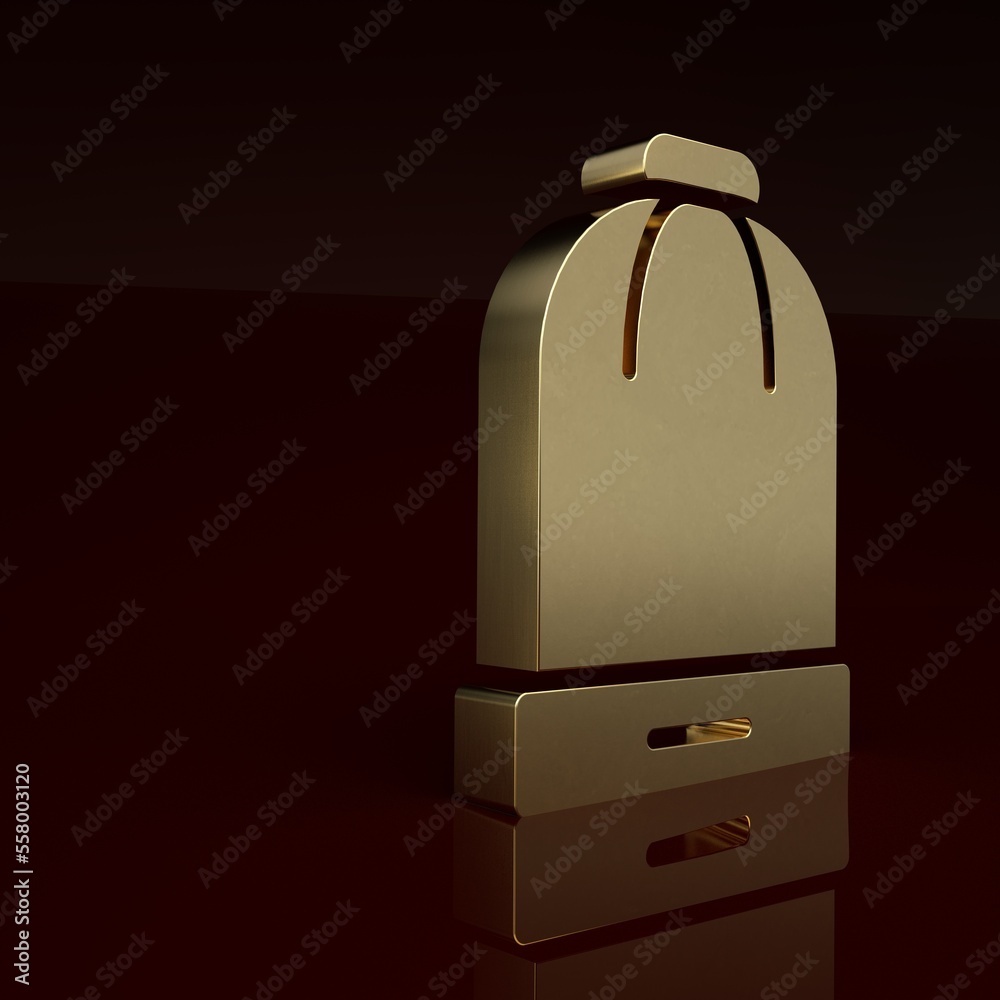 Gold Winter hat icon isolated on brown background. Minimalism concept. 3D render illustration