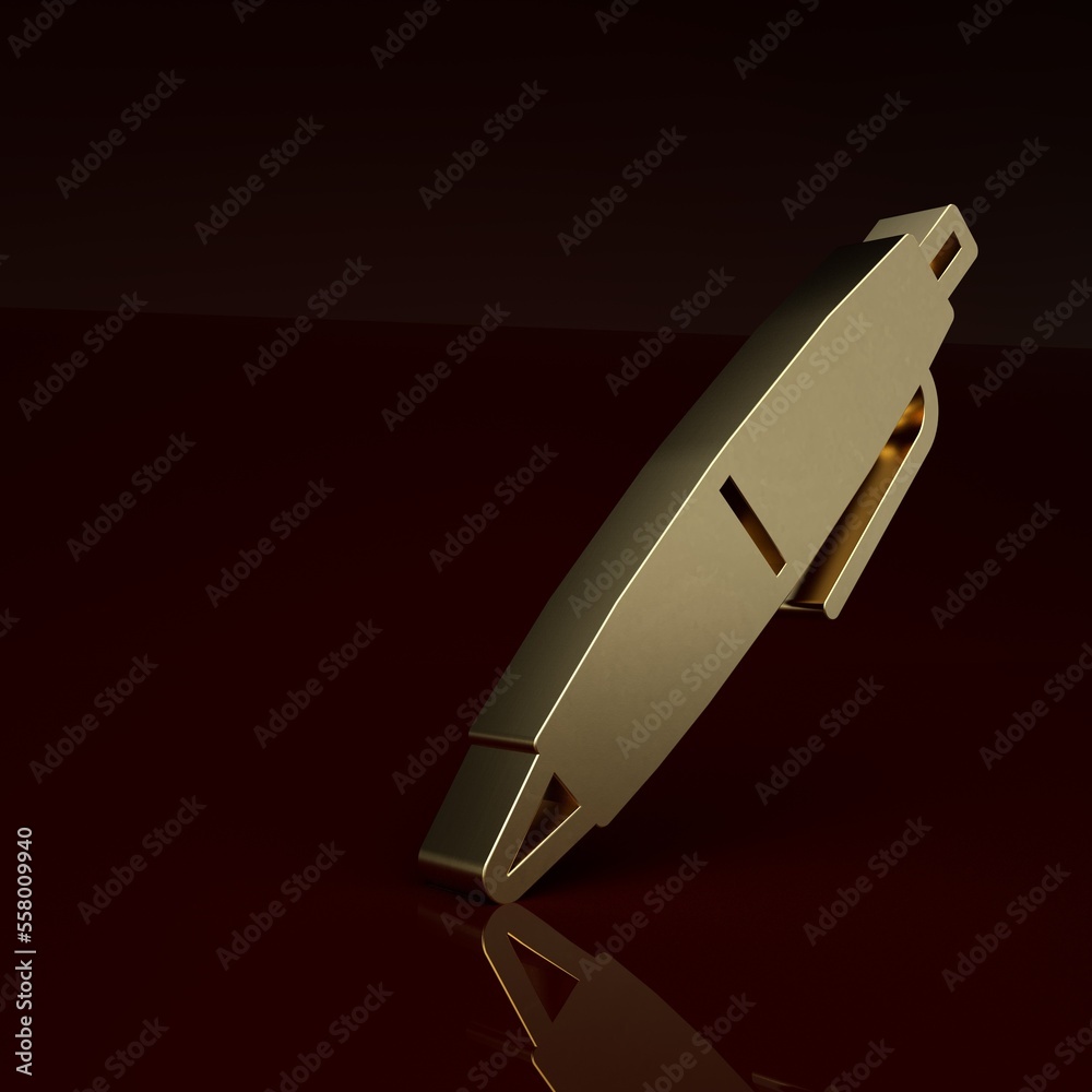 Gold Pen icon isolated on brown background. Minimalism concept. 3D render illustration
