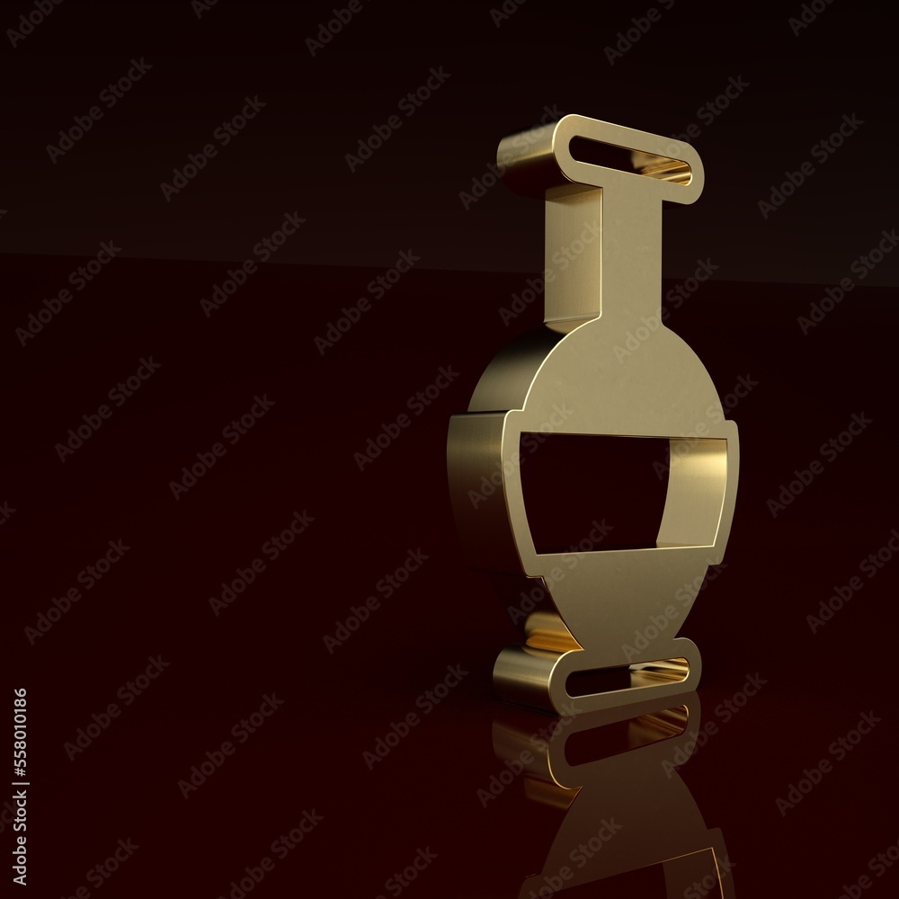 Gold Ancient amphorae icon isolated on brown background. Minimalism concept. 3D render illustration