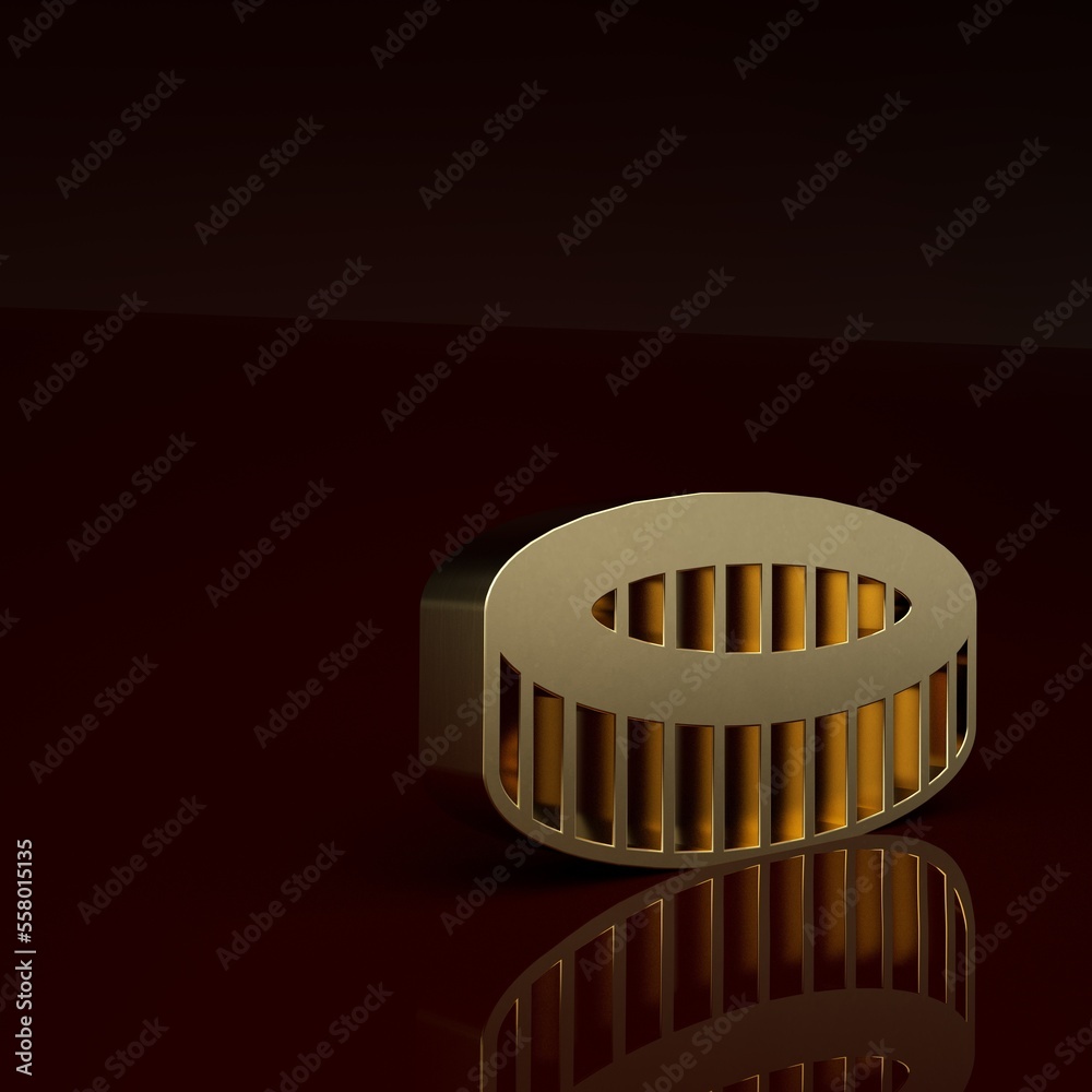 Gold Car air filter icon isolated on brown background. Automobile repair service symbol. Minimalism 