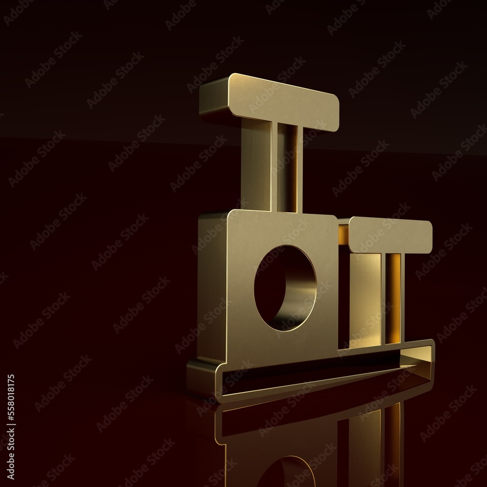 Gold Cat scratching post with toy icon isolated on brown background. Minimalism concept. 3D render i